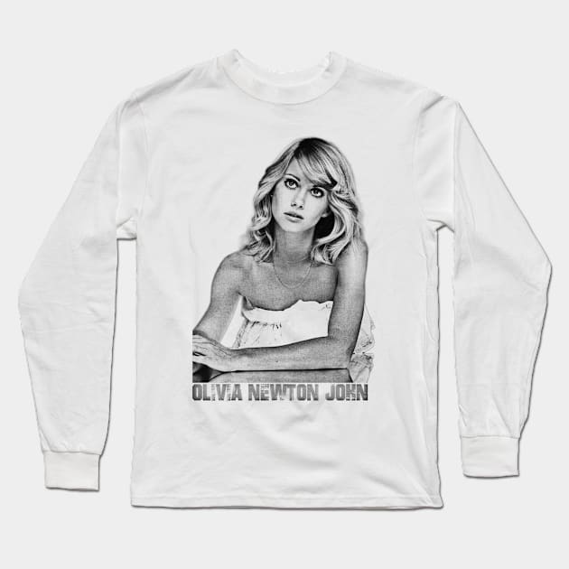 Olivia Newton John-Tribute Design in Black & White Illustration Long Sleeve T-Shirt by tepe4su